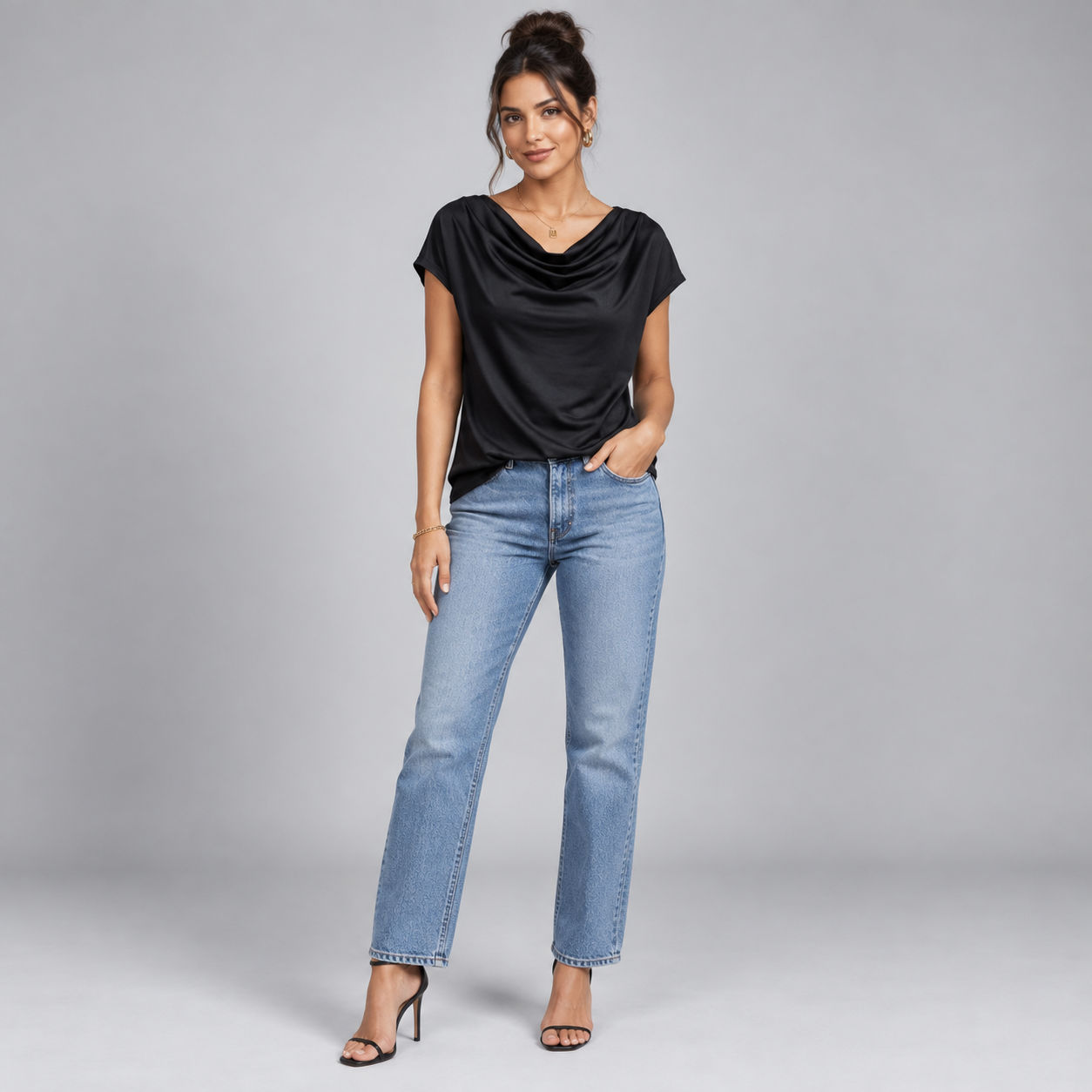 Top de Jersey Elástico para Mujer con Cuello Vuelto | Ajuste Slim | Cuello Alto, Mangas Largas, Comodidad Elástica | De Oficina a Noche