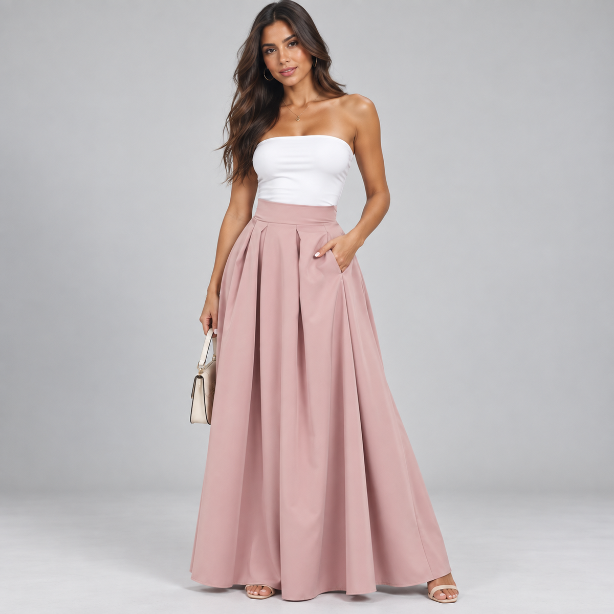 Falda Maxi Plisada de Talle Alto | Silueta Fluida en Línea A | Tejido Ligero y Transpirable para Looks Diarios y Especiales