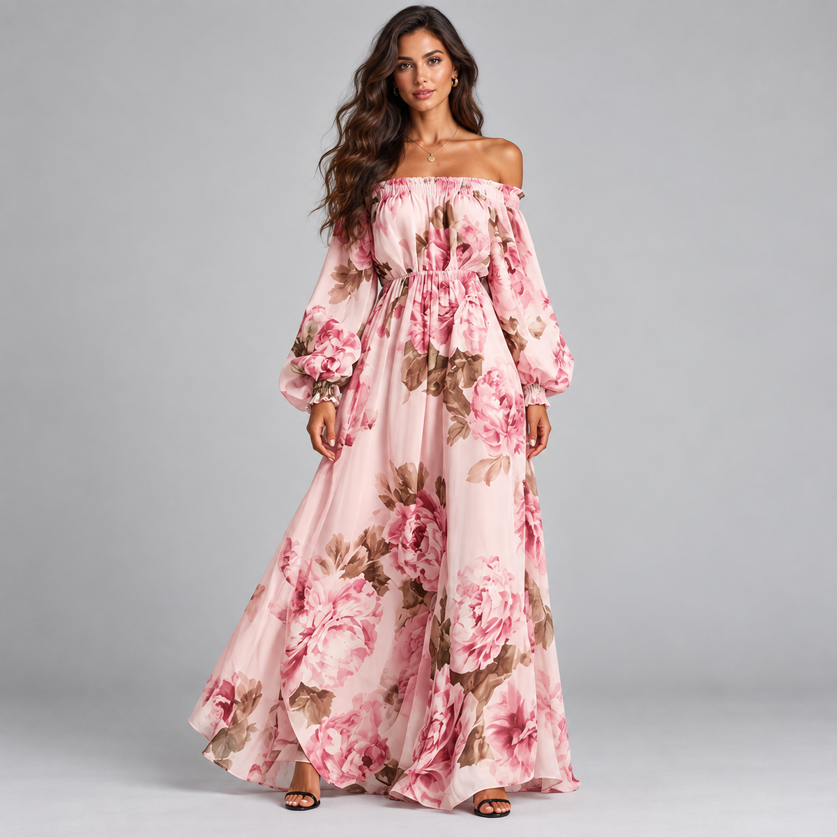 Vestido Maxi Floral para Mujer con Escote Descubierto