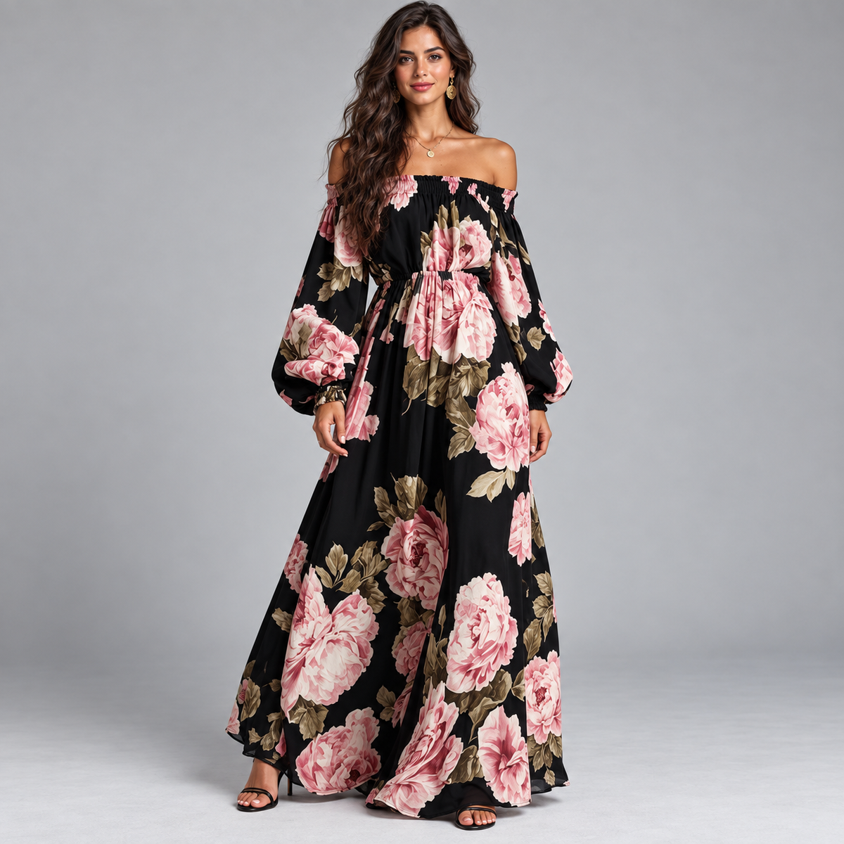 Vestido Maxi Floral para Mujer con Escote Descubierto