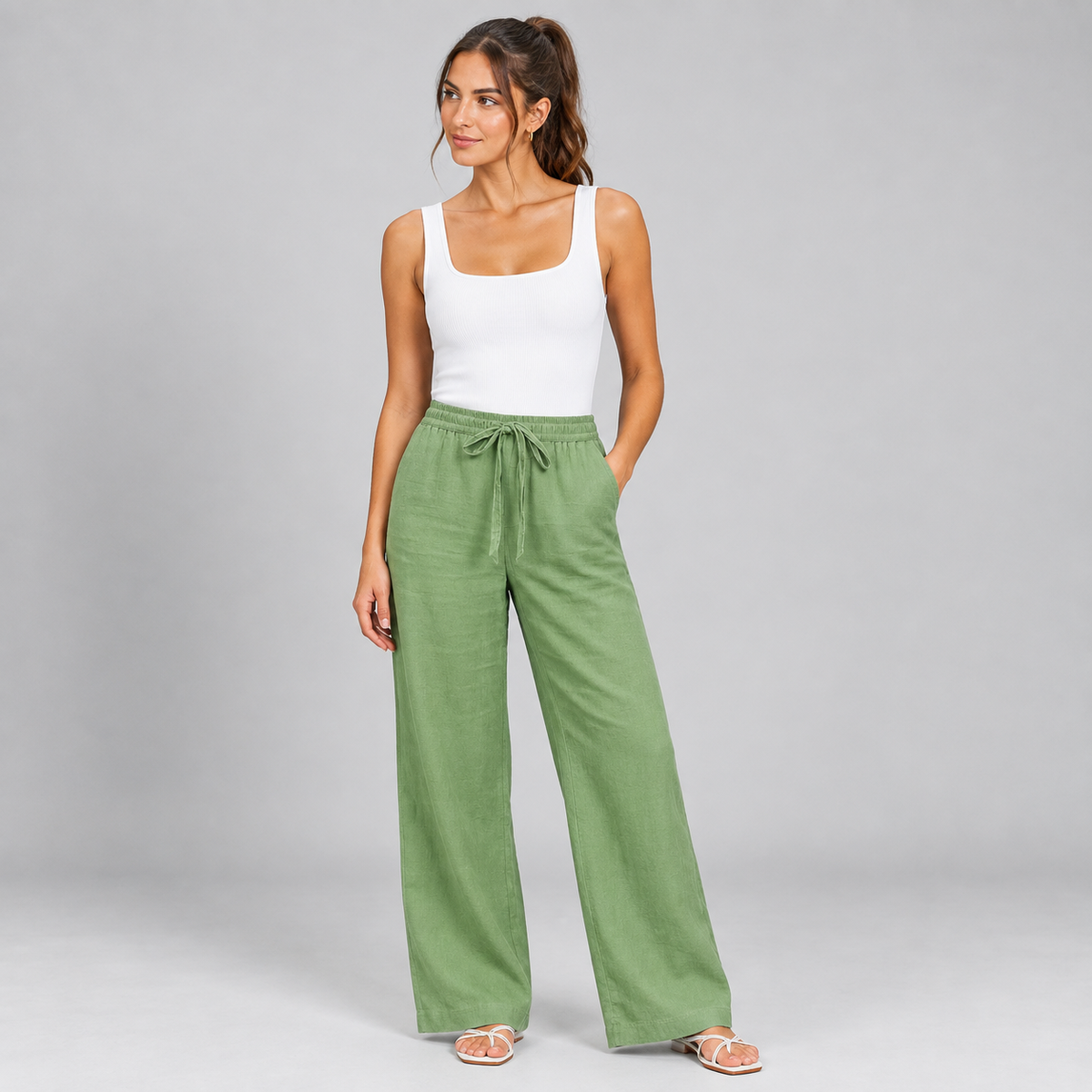 Pantalón Recto de Mujer con Cintura Elástica | Cordón Ajustable y Piernas Largas | Corte Fluido para Oficina y Uso Diario