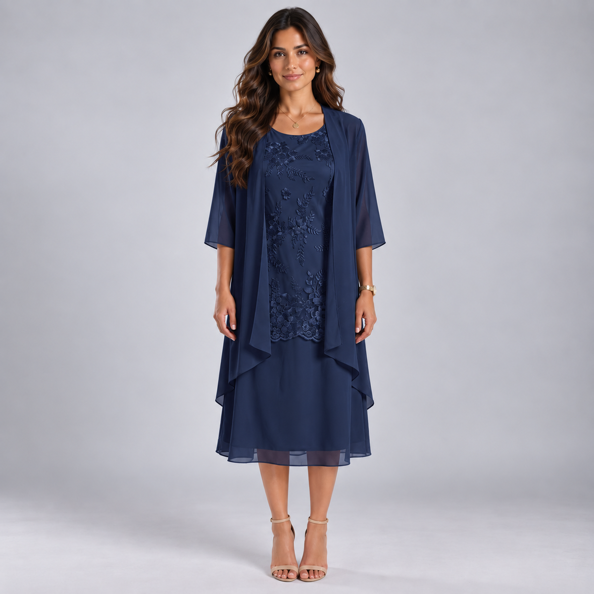 Vestido Largo de Dos Piezas con Encaje y Gasa | Capa Superior Texturizada y Caída Fluida | Estilo Romántico para Eventos Especiales