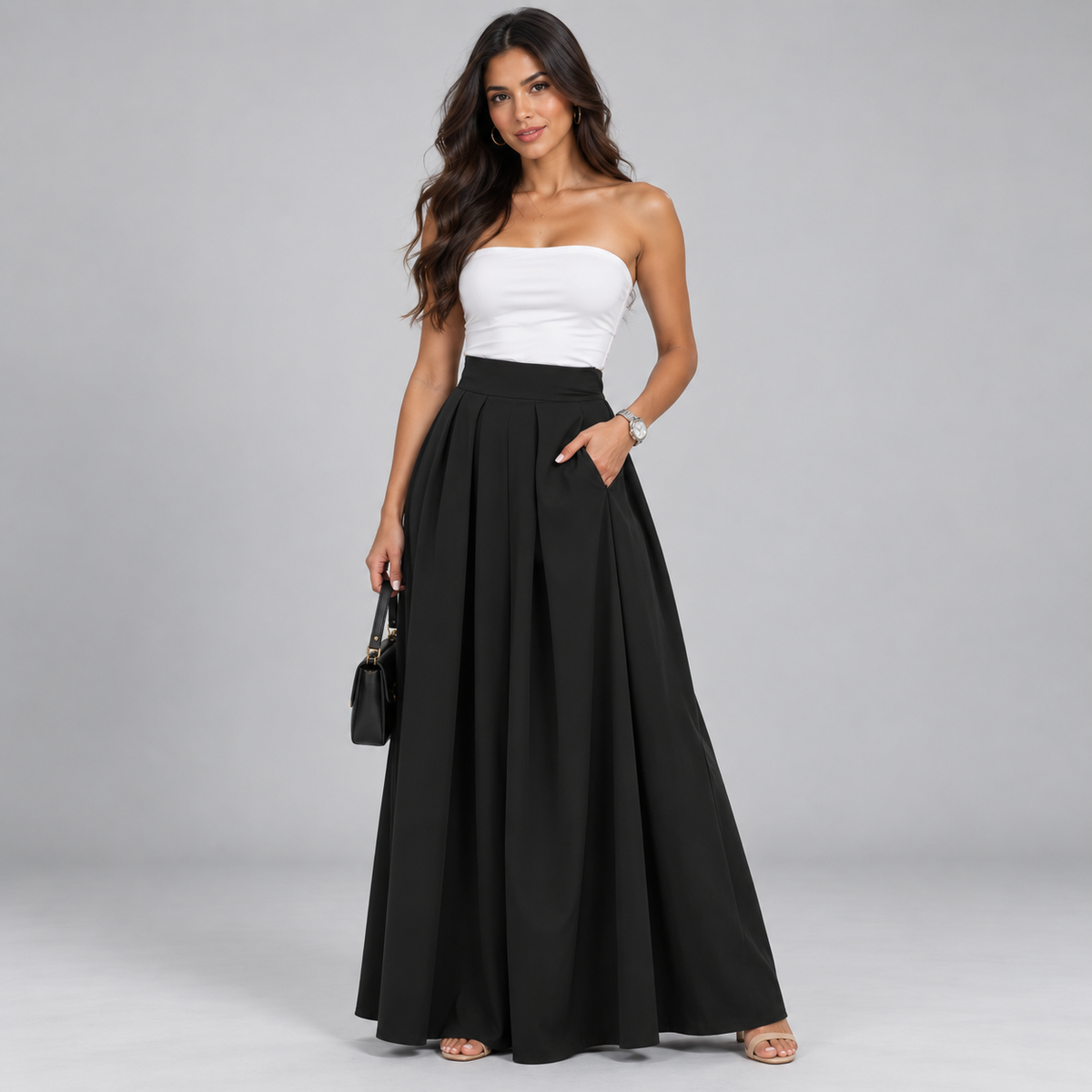Falda Maxi Plisada de Talle Alto | Silueta Fluida en Línea A | Tejido Ligero y Transpirable para Looks Diarios y Especiales
