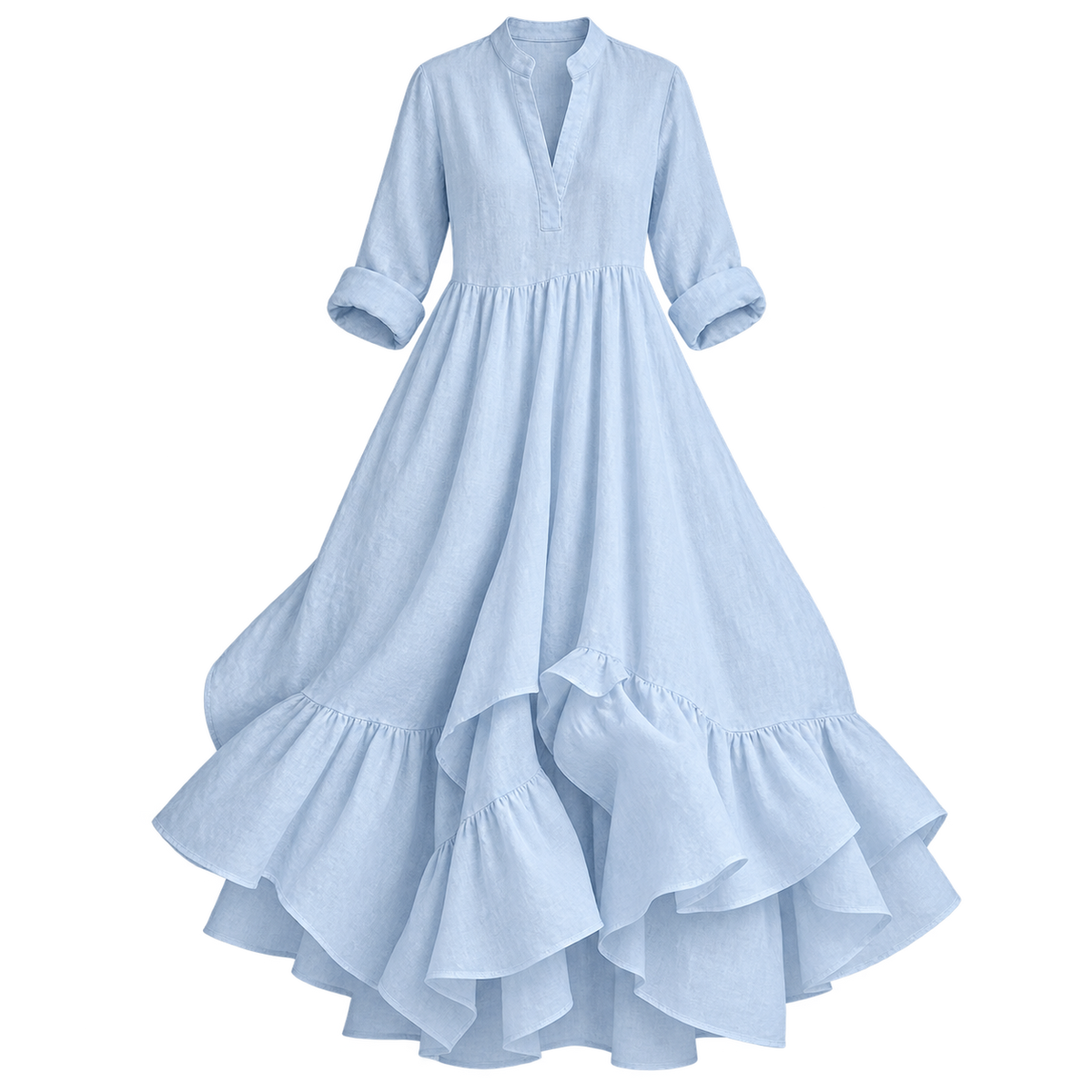 Vestido largo de mujer con escote en V y falda fluida