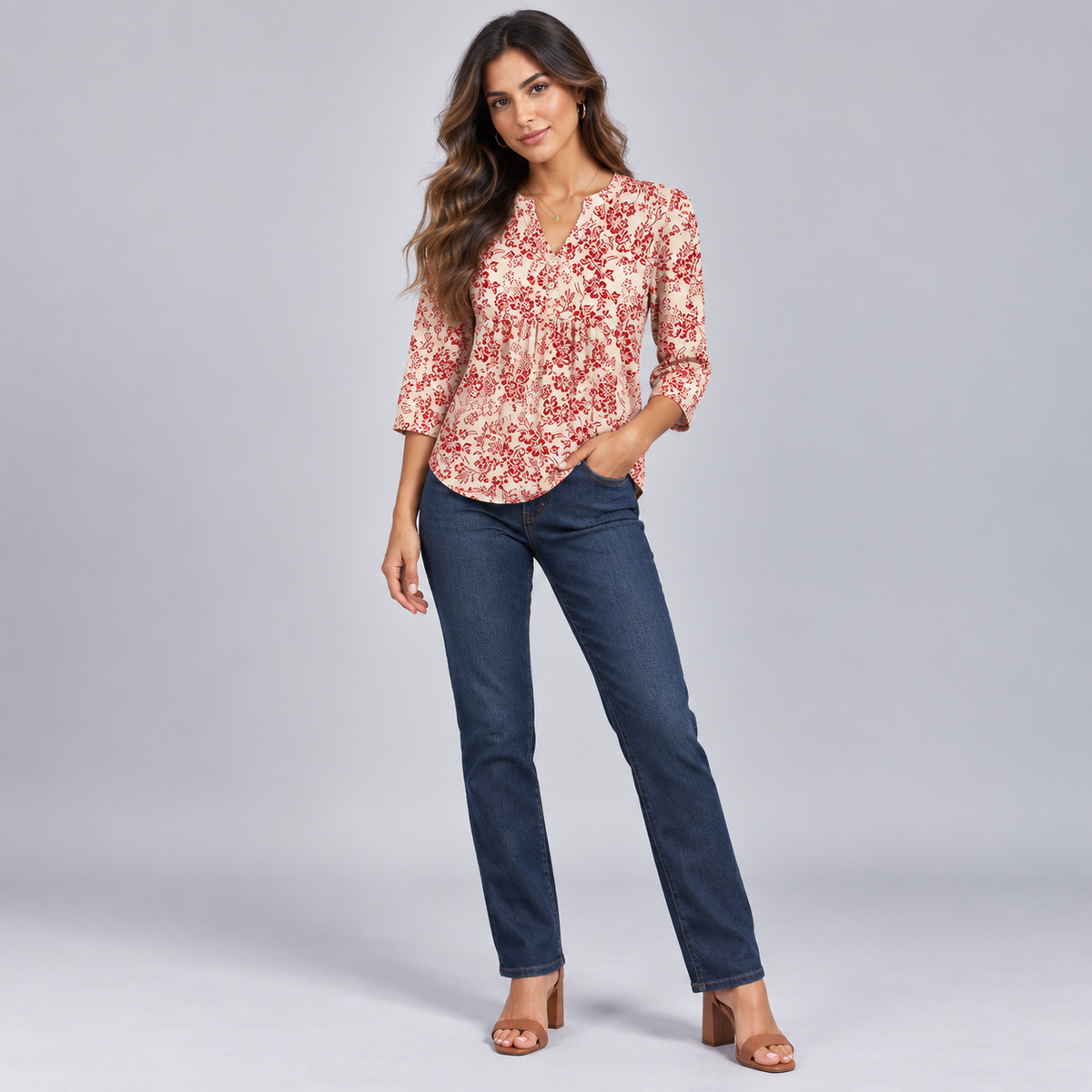 Blusa Bohemia de Mujer con Cuello en V | Corte Holgado | Detalles Plisados, Mangas 3/4, Estilo Versátil | Casual Elegante, Fin de Semana