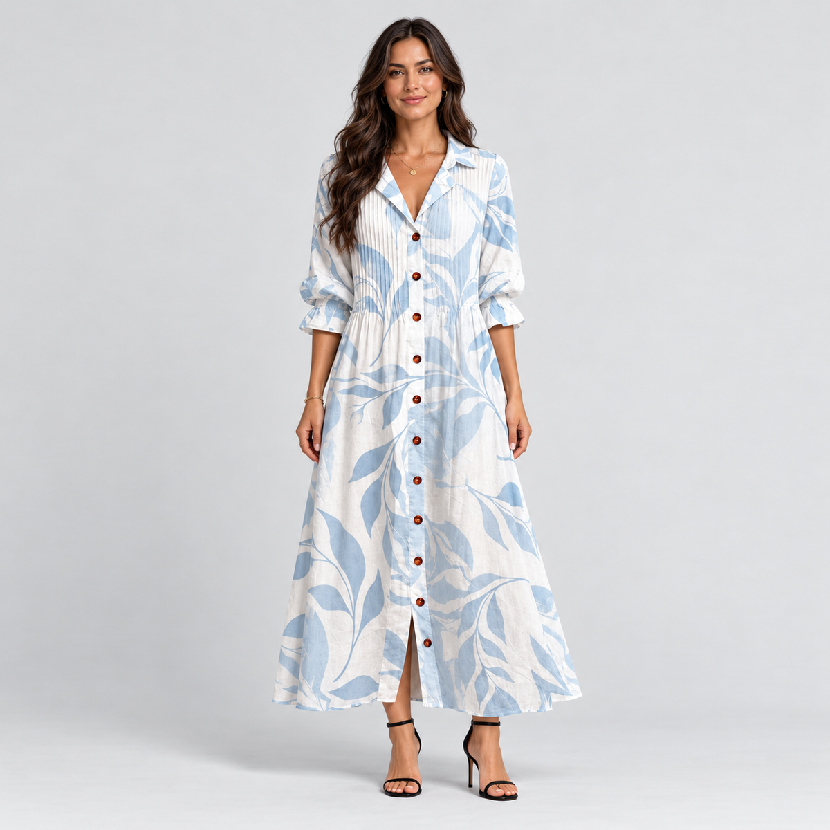 Vestido largo para mujer con escote en V y estampado de flores