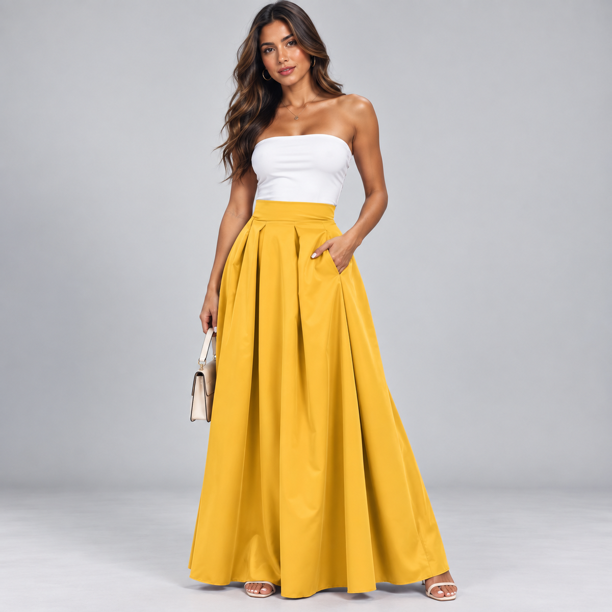 Falda Maxi Plisada de Talle Alto | Silueta Fluida en Línea A | Tejido Ligero y Transpirable para Looks Diarios y Especiales
