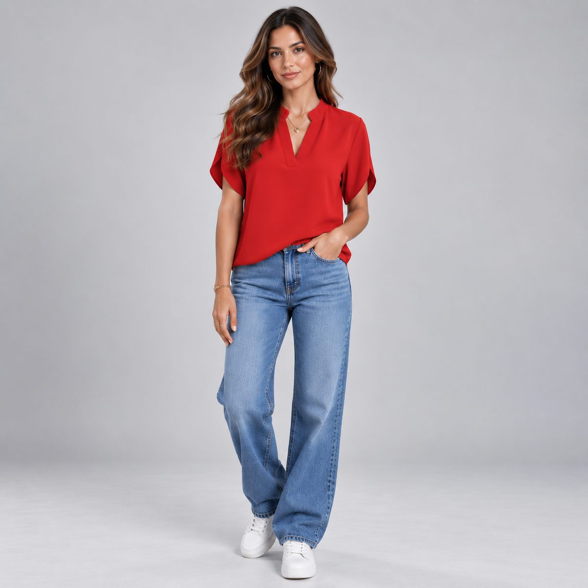 Blusa de Mujer con Cuello en V y Manga Corta | Corte Amplio y Fluido | Estilo Casual y Elegante para Oficina y Verano