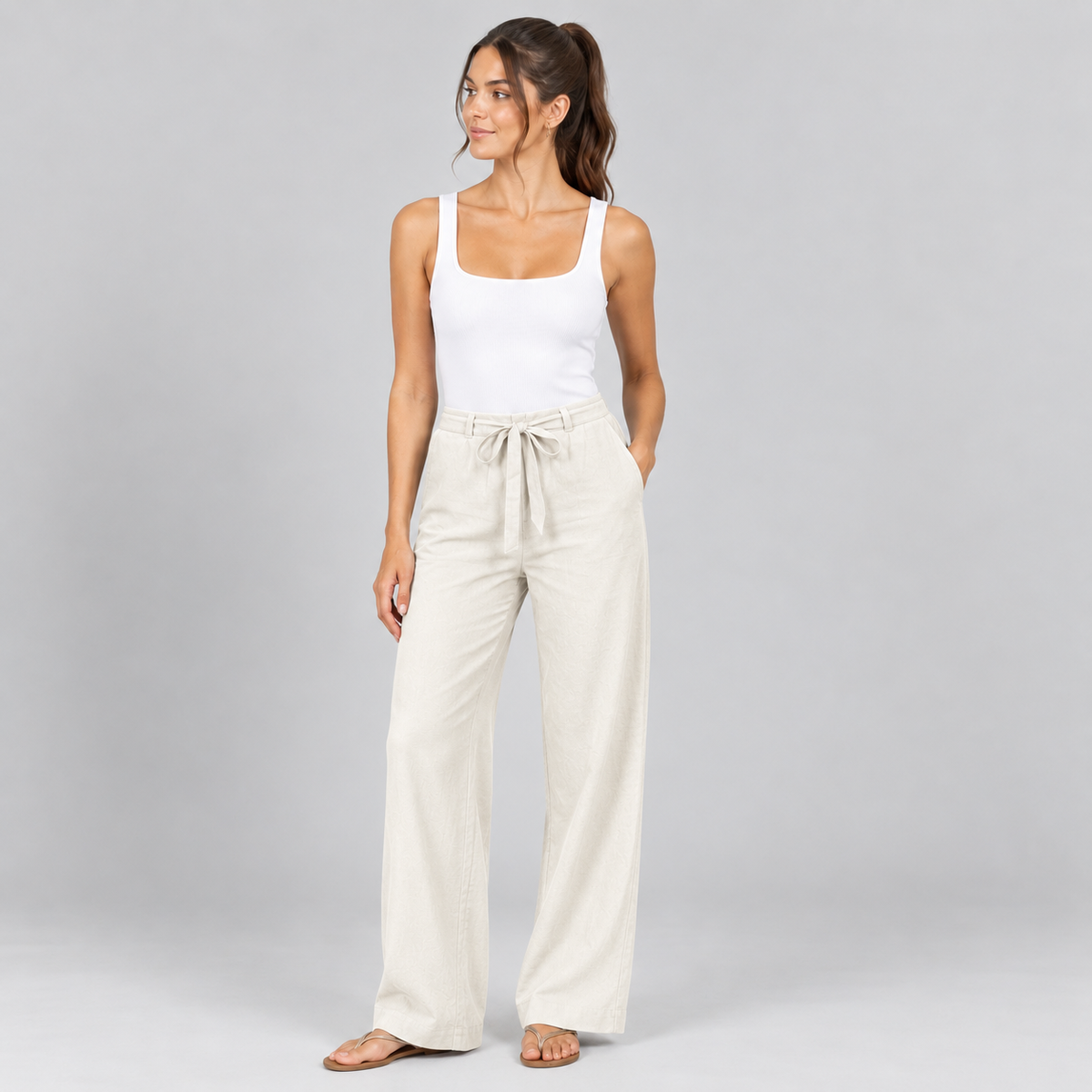 Pantalón Recto de Mujer con Cintura Elástica | Cordón Ajustable y Piernas Largas | Corte Fluido para Oficina y Uso Diario
