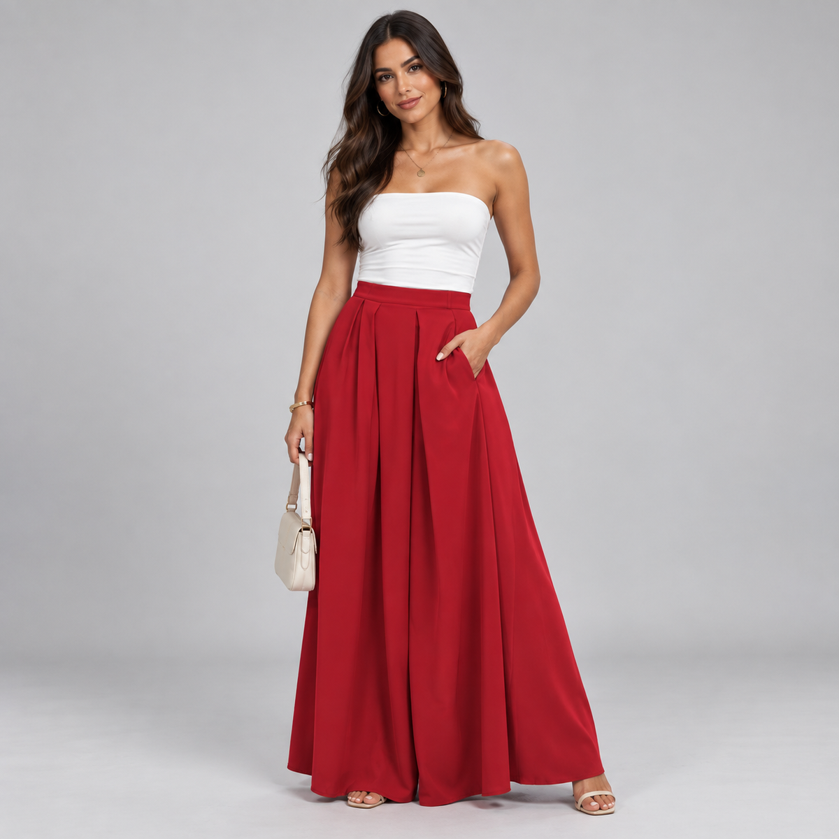 Falda Maxi Plisada de Talle Alto | Silueta Fluida en Línea A | Tejido Ligero y Transpirable para Looks Diarios y Especiales