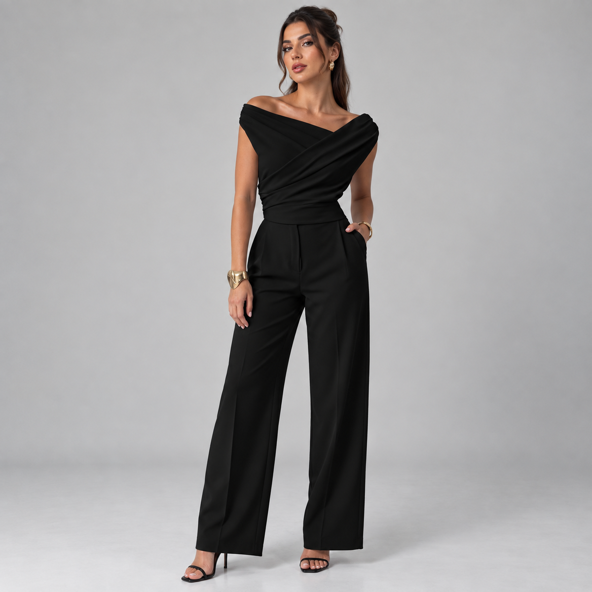 Top para mujer con hombro drapeado | Ajuste holgado | Detalle de hombro drapeado, cintura fruncida, ajuste cómodo | Ropa de trabajo, ropa de noche