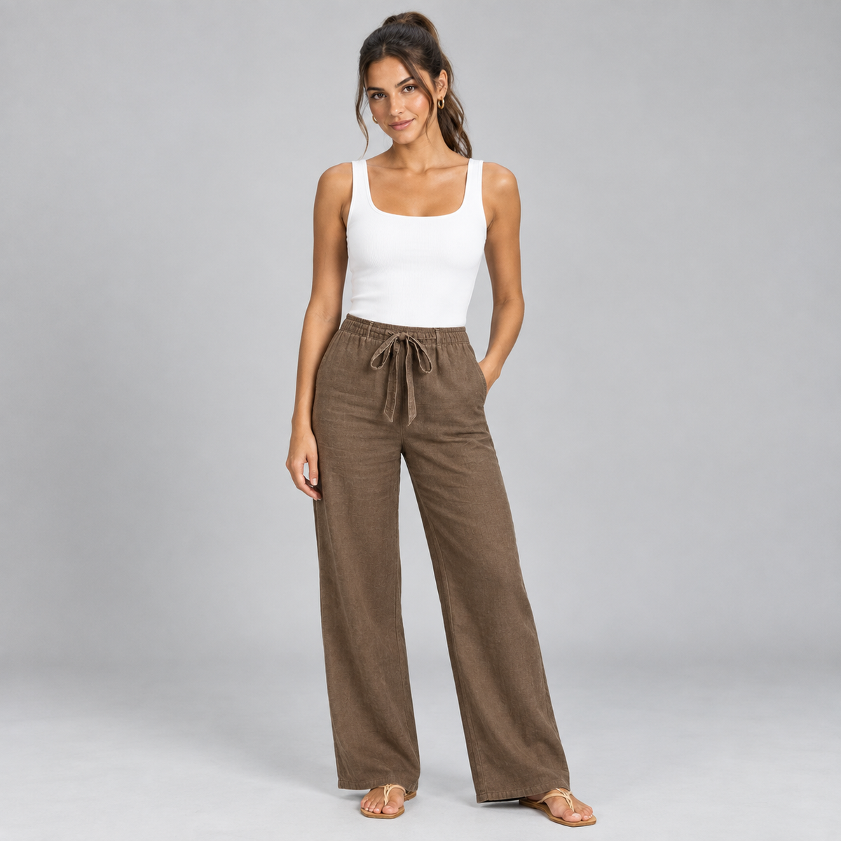 Pantalón Recto de Mujer con Cintura Elástica | Cordón Ajustable y Piernas Largas | Corte Fluido para Oficina y Uso Diario