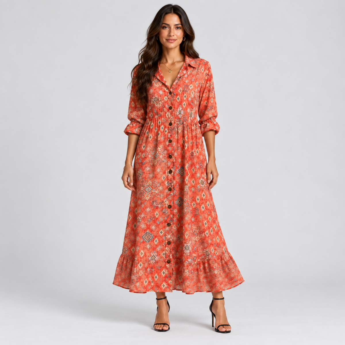 Vestido largo para mujer con escote en V y estampado de flores