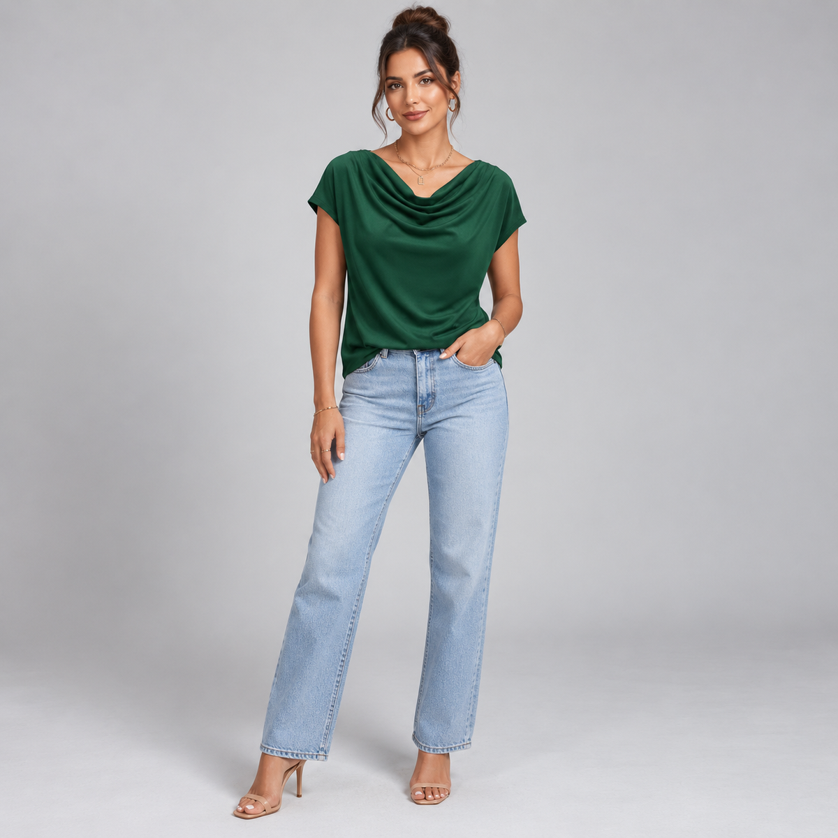 Top de Jersey Elástico para Mujer con Cuello Vuelto | Ajuste Slim | Cuello Alto, Mangas Largas, Comodidad Elástica | De Oficina a Noche