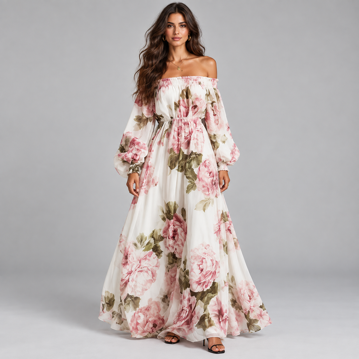 Vestido Maxi Floral para Mujer con Escote Descubierto