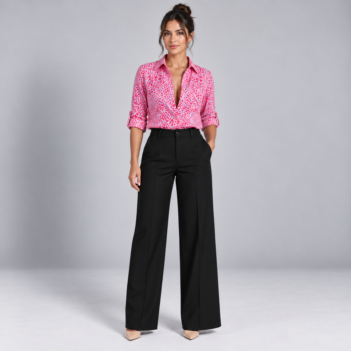 Blusa de Satén para Mujer con Estampado Geométrico | Corte Regular | Abotonada, Manga Larga, Resistente a Arrugas | Ropa de Trabajo, Ropa de Noche