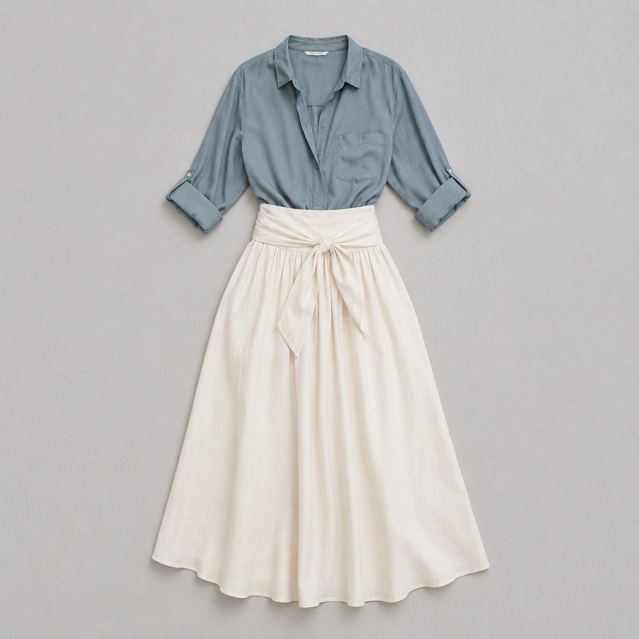 Noor - Elegante conjunto de lino para mujer con cinturón de lazo y falda amplia