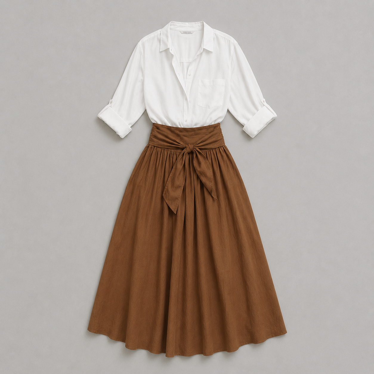 Noor - Elegante conjunto de lino para mujer con cinturón de lazo y falda amplia