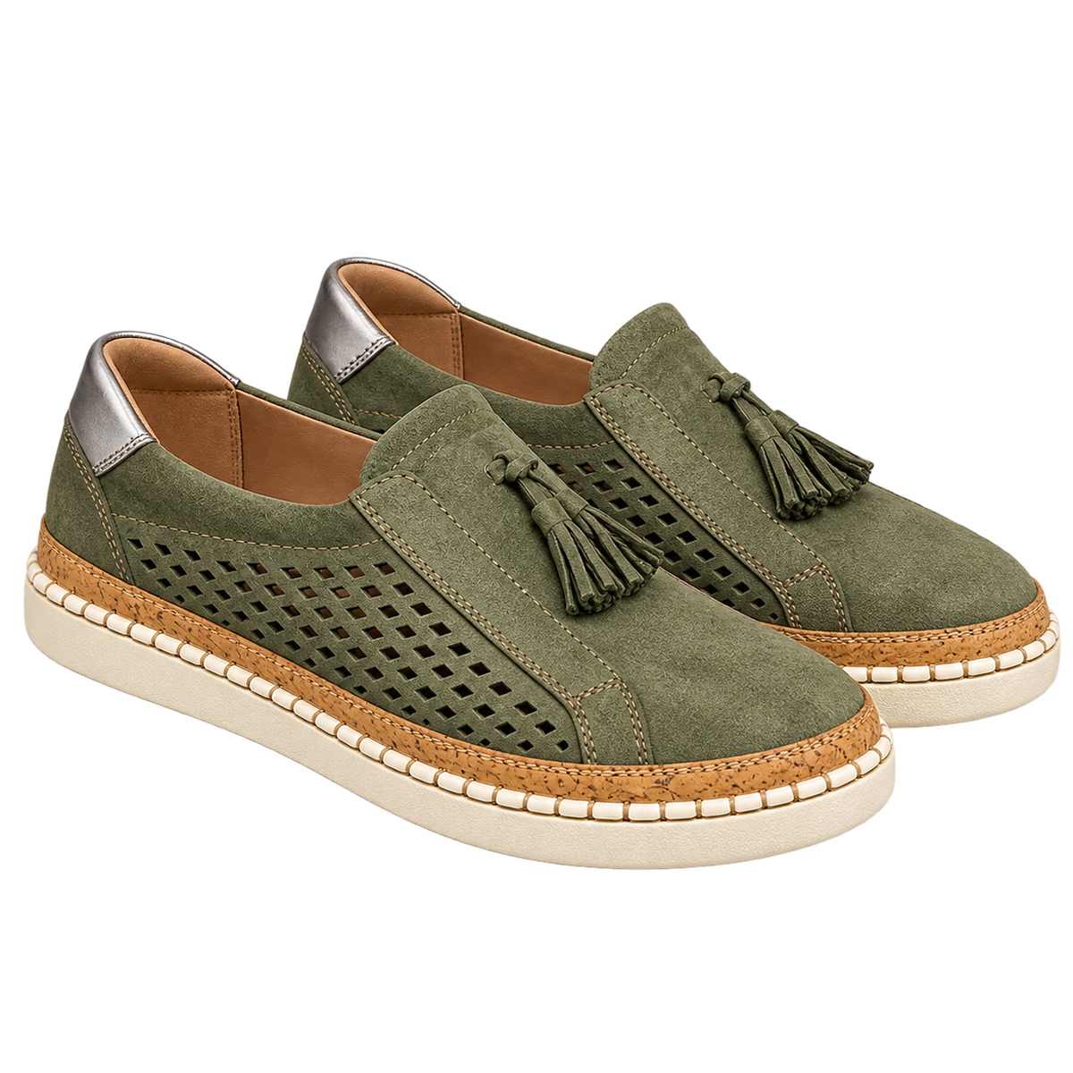 Mocasines de mujer con material superior perforado y borla