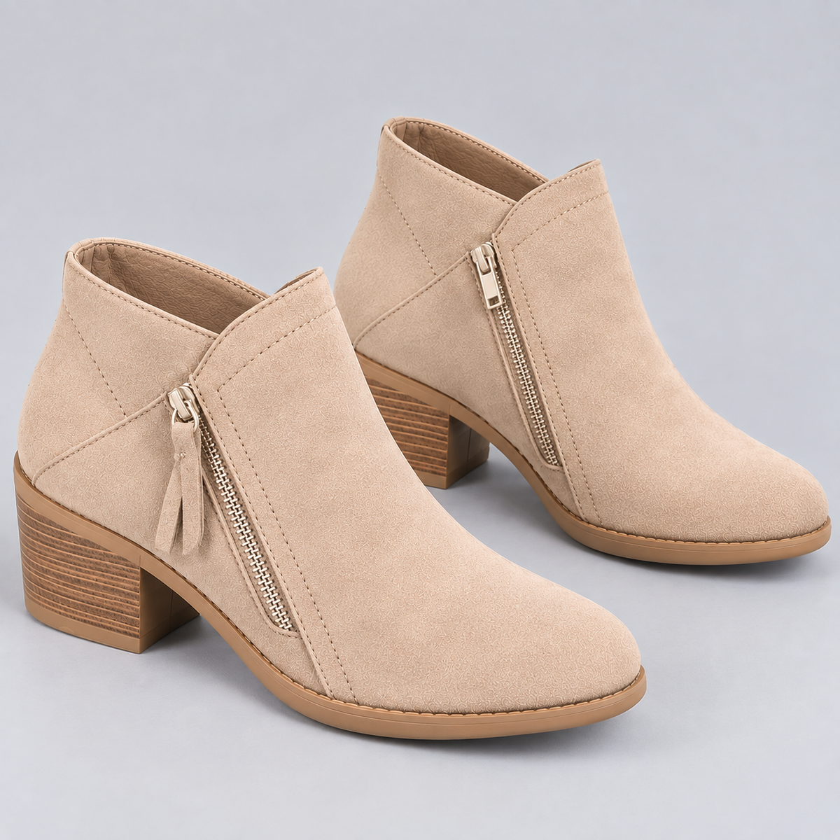 Botines de Piel para Mujer con Cremallera Lateral | Punta Redondeada y Tacón Bloque | Diseño Versátil para Looks Urbanos
