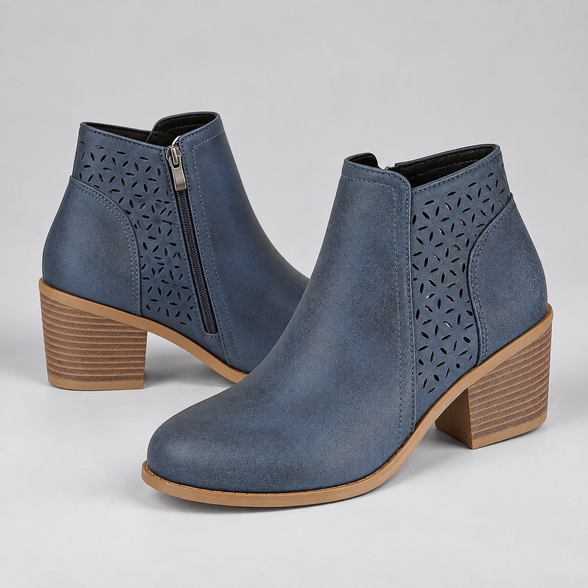 Botines de Mujer Calados con Tacón Bajo y Cremallera | Diseño Perforado y Punta Versátil | Estilo Casual para Otoño y Primavera