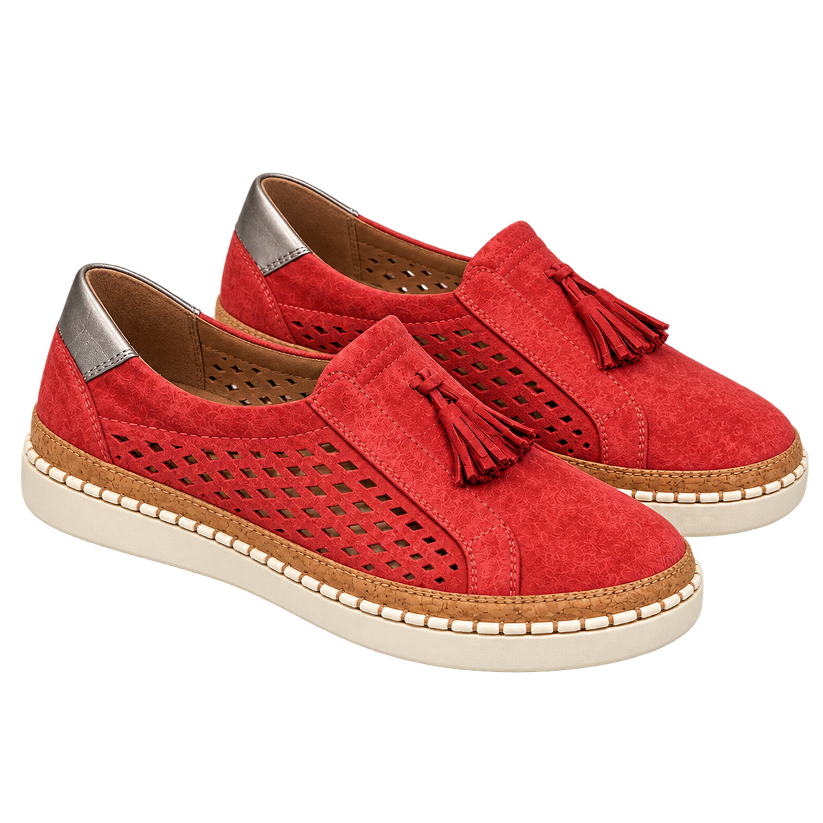 Mocasines de mujer con material superior perforado y borla