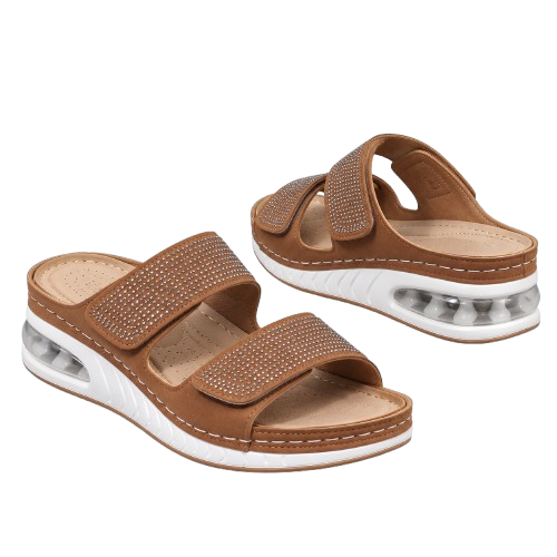 Sandalias de cuña para mujer con pedrería y acolchado