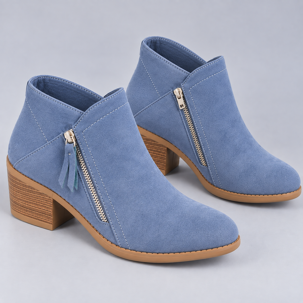 Botines de Piel para Mujer con Cremallera Lateral | Punta Redondeada y Tacón Bloque | Diseño Versátil para Looks Urbanos