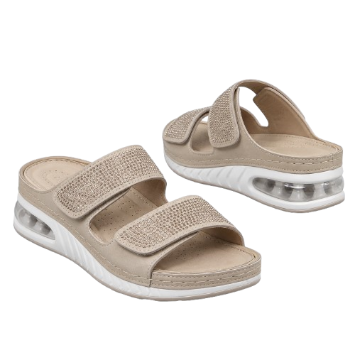Sandalias de cuña para mujer con pedrería y acolchado