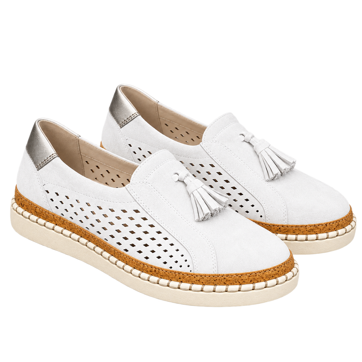 Mocasines de mujer con material superior perforado y borla