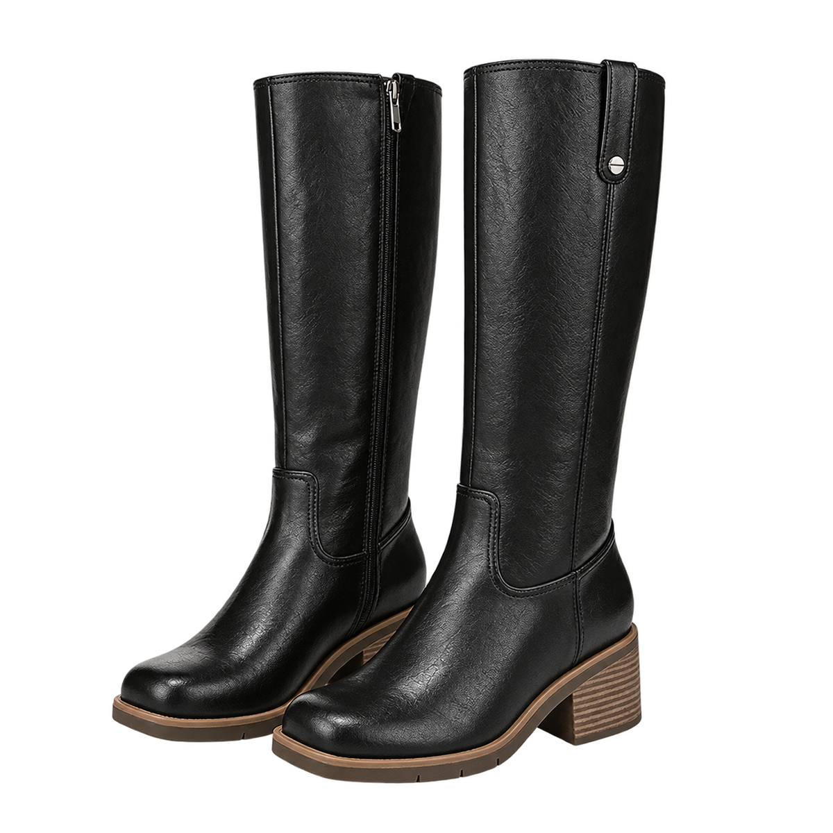 Botas de cuero sintético para mujer con tacón grueso