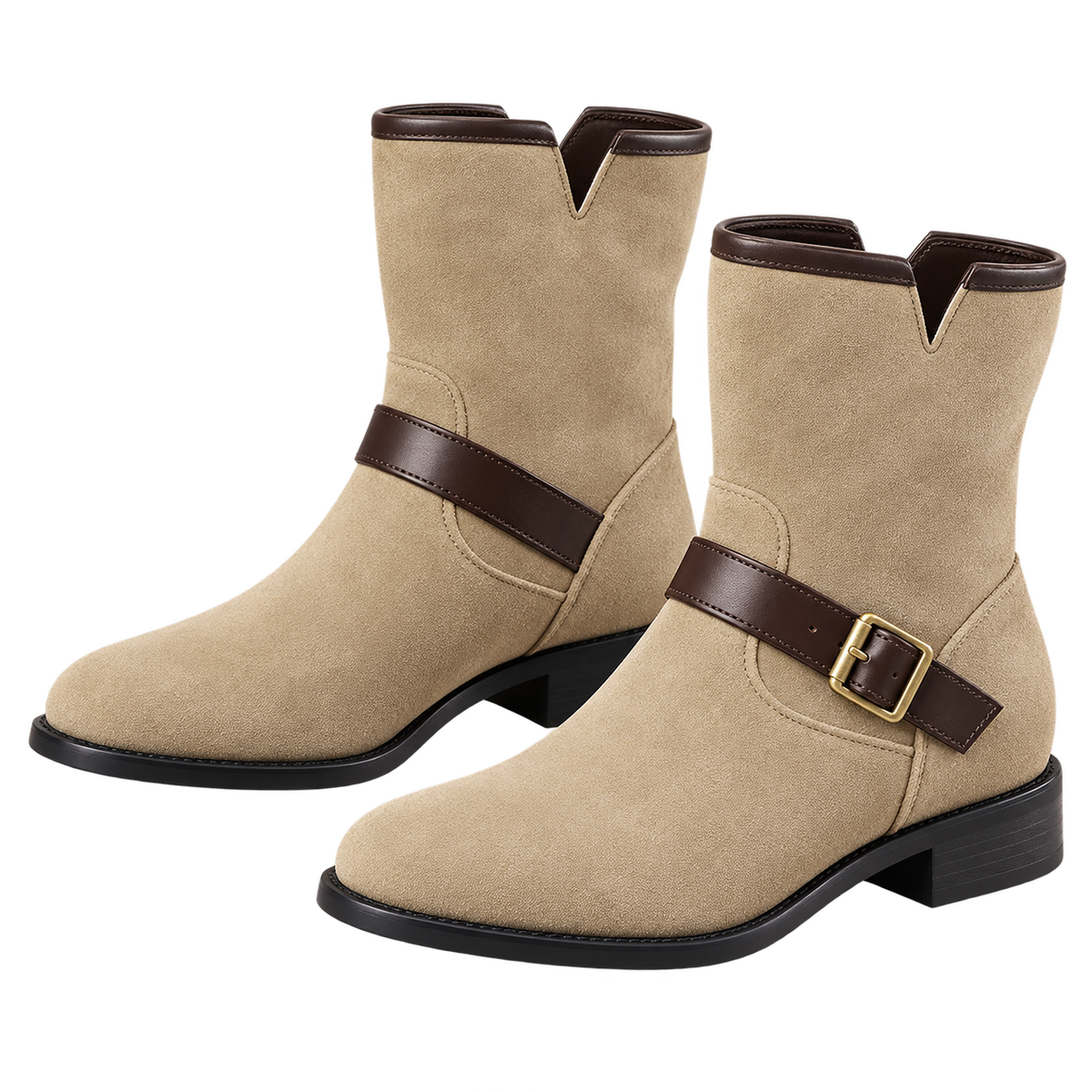 Botines de mujer con corte en V y correa con hebilla