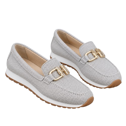Mocasines Ortopédicos para Mujer con Parte Superior Textil | Cierre de Deslizamiento | Accento Metálico, Suela Flexible, Comodidad Todo el Día | Zapatos de Trabajo