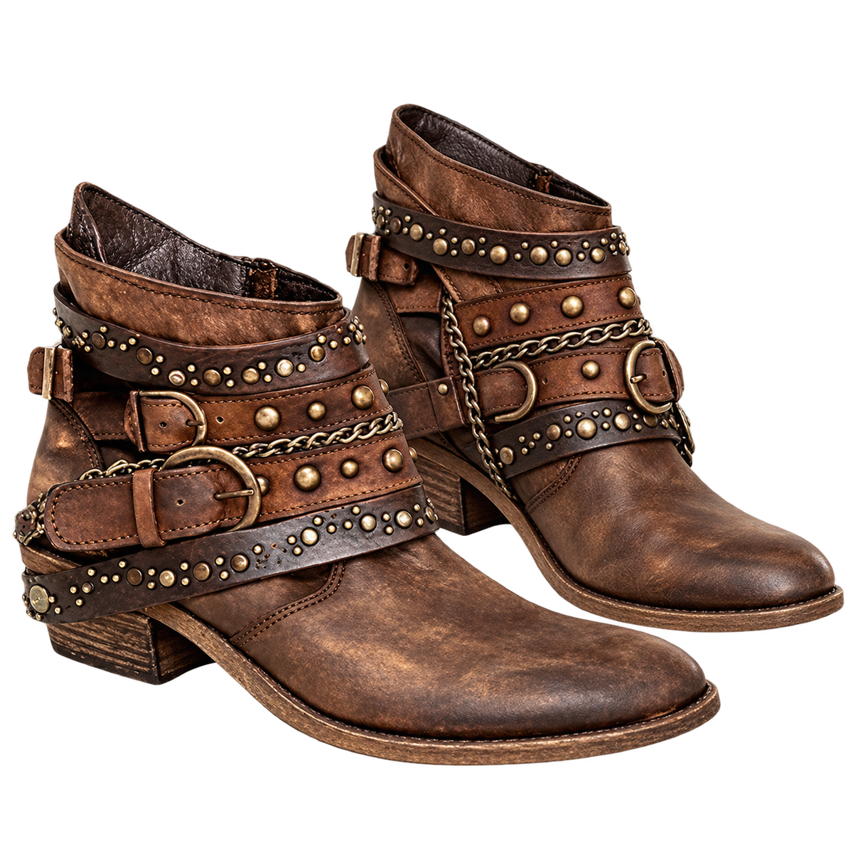 Botines de mujer con cadenas y detalles de tachuelas