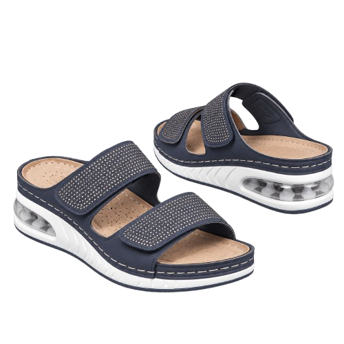 Sandalias de cuña para mujer con pedrería y acolchado