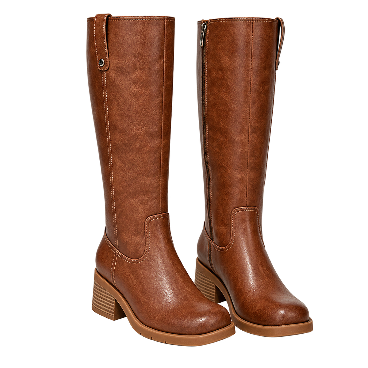 Botas de cuero sintético para mujer con tacón grueso