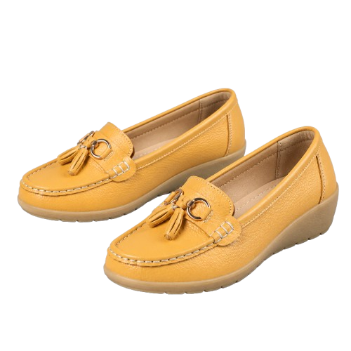 Mocasines ortopédicos de cuero para mujer | Sin cordones, plantilla acolchada | Soporte ergonómico, tacón bajo | Zapatos de oficina | Zapatos para uso diario