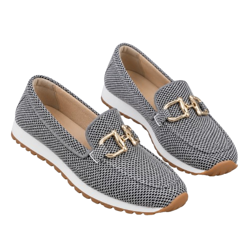 Mocasines Ortopédicos para Mujer con Parte Superior Textil | Cierre de Deslizamiento | Accento Metálico, Suela Flexible, Comodidad Todo el Día | Zapatos de Trabajo