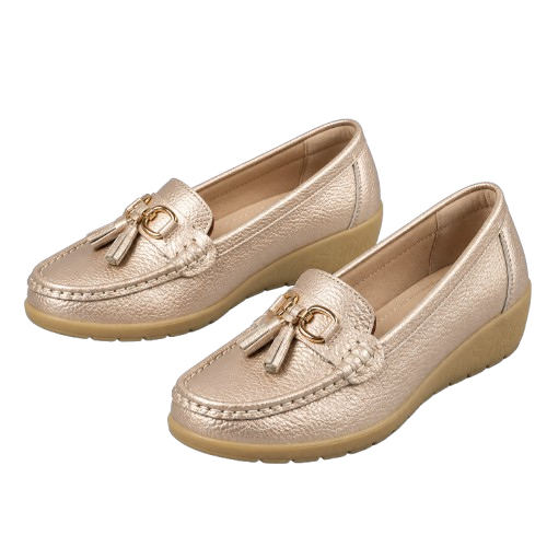Mocasines ortopédicos de cuero para mujer | Sin cordones, plantilla acolchada | Soporte ergonómico, tacón bajo | Zapatos de oficina | Zapatos para uso diario