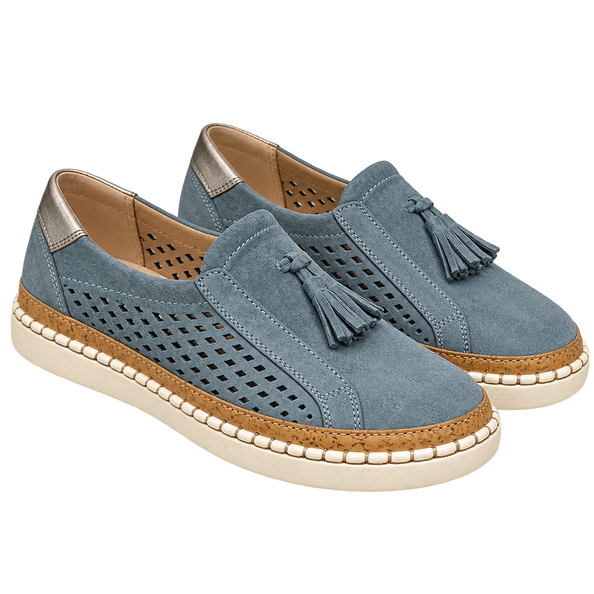 Mocasines de mujer con material superior perforado y borla