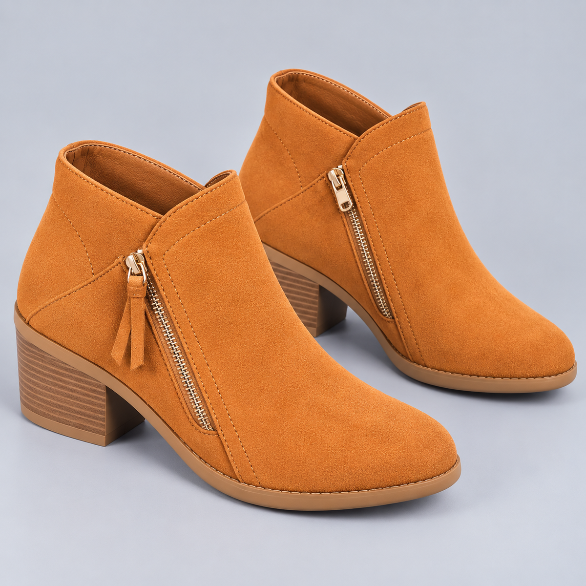 Botines de Piel para Mujer con Cremallera Lateral | Punta Redondeada y Tacón Bloque | Diseño Versátil para Looks Urbanos