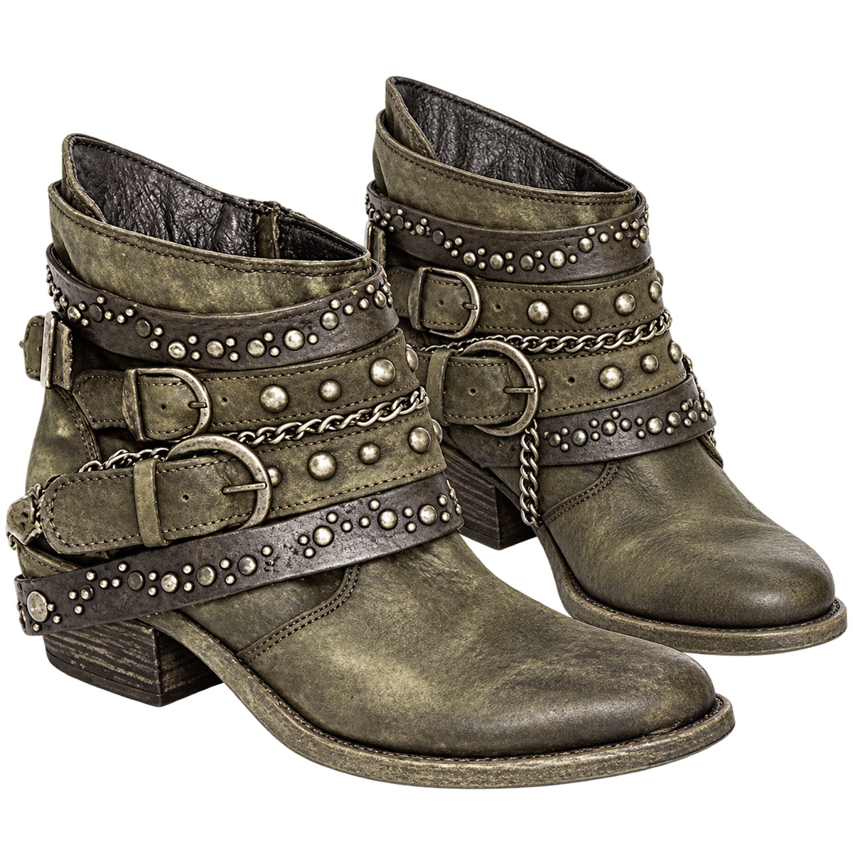 Botines de mujer con cadenas y detalles de tachuelas