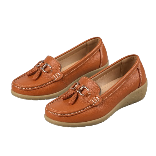 Mocasines ortopédicos de cuero para mujer | Sin cordones, plantilla acolchada | Soporte ergonómico, tacón bajo | Zapatos de oficina | Zapatos para uso diario
