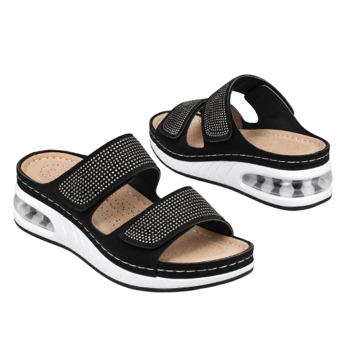 Sandalias de cuña para mujer con pedrería y acolchado