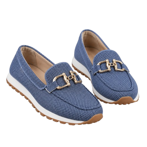 Mocasines Ortopédicos para Mujer con Parte Superior Textil | Cierre de Deslizamiento | Accento Metálico, Suela Flexible, Comodidad Todo el Día | Zapatos de Trabajo