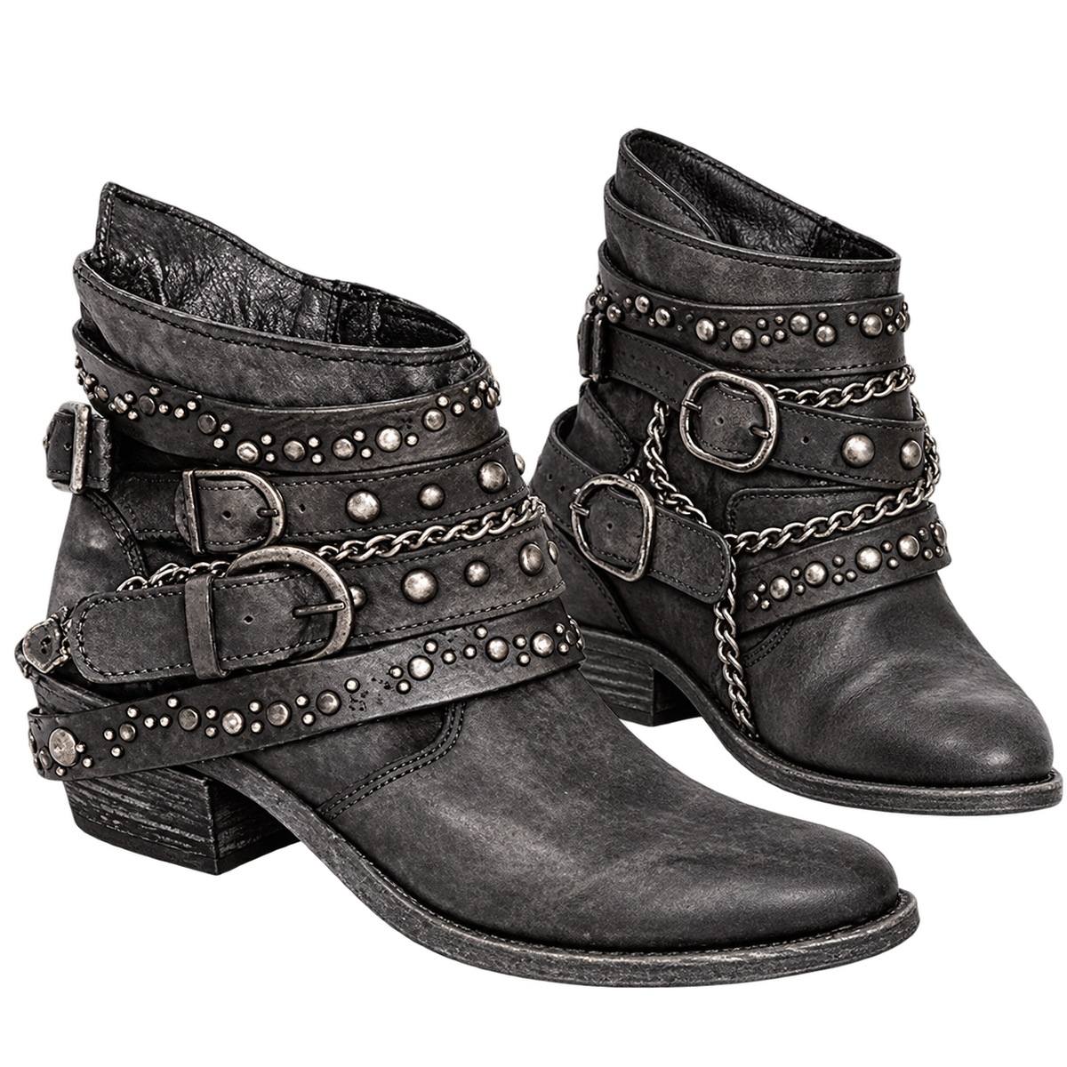 Botines de mujer con cadenas y detalles de tachuelas