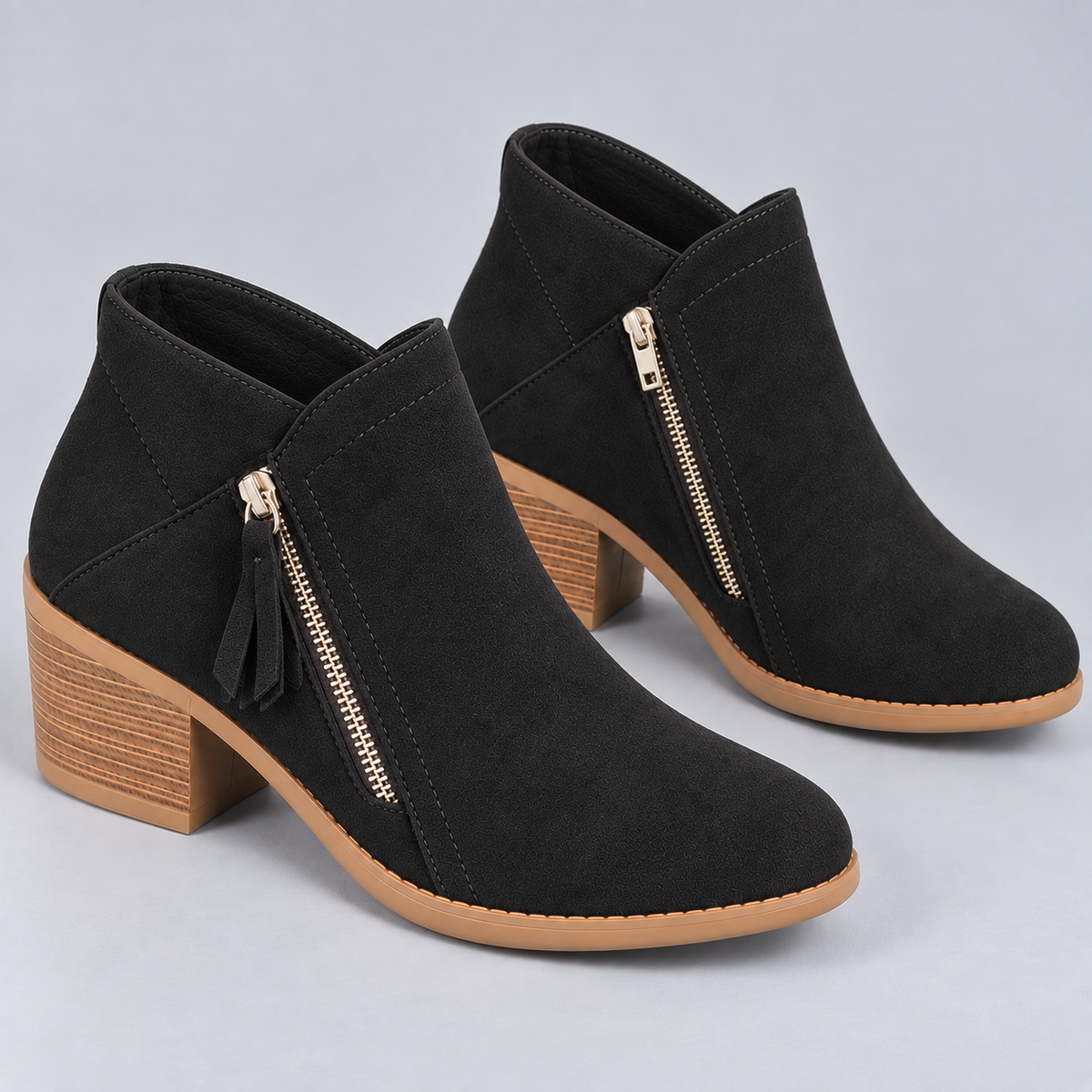 Botines de Piel para Mujer con Cremallera Lateral | Punta Redondeada y Tacón Bloque | Diseño Versátil para Looks Urbanos