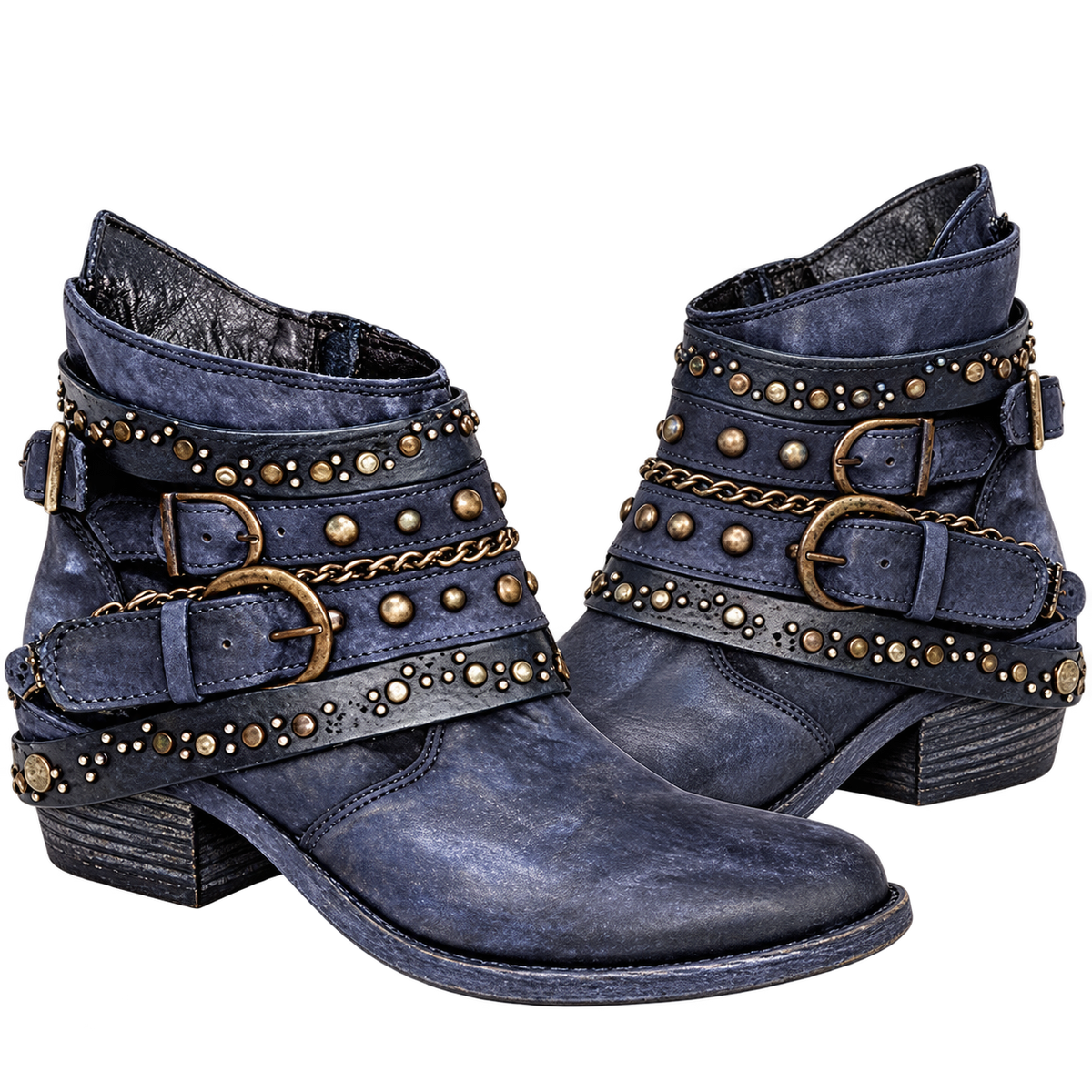 Botines de mujer con cadenas y detalles de tachuelas