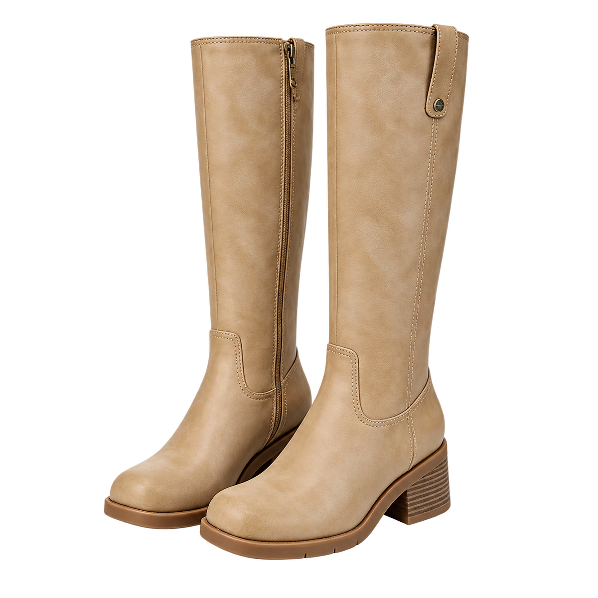 Botas de cuero sintético para mujer con tacón grueso