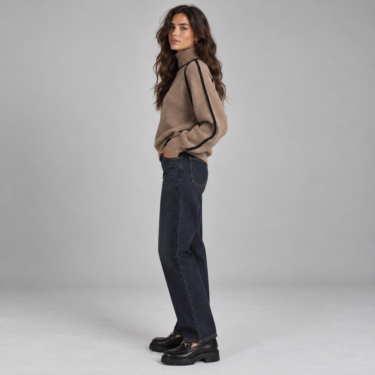Jersey de cuello alto para mujer con bordes en contraste